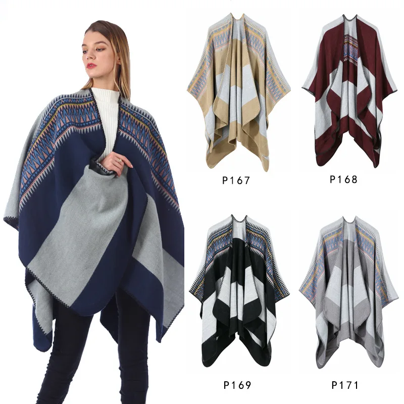 Export Women's Small Triangle Mixed Colors Large Width Article Faux Cashmere Slit European And American Streets Shawl