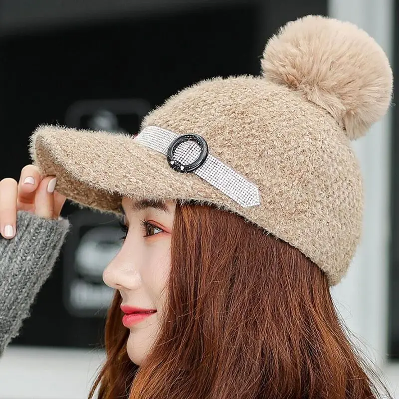 MAERSHEI зимняя шапка женская вязаная теплая дрель в полоску бейсбольная кепка для волос модная повседневная Кепка для девочек - Цвет: Khaki