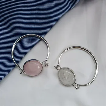 

RUIYI Real 925 Sterling Silver Women Pink White Quartz Niche Bangles High Quality Austria Crystal Strawberry Quartz Cuff Bangles