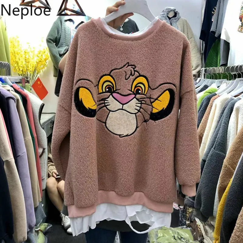 Neploe Свободные Толстые Поддельные из двух частей тигр вышивка толстовки мода лоскутное О образным вырезом пуловер с длинным рукавом
