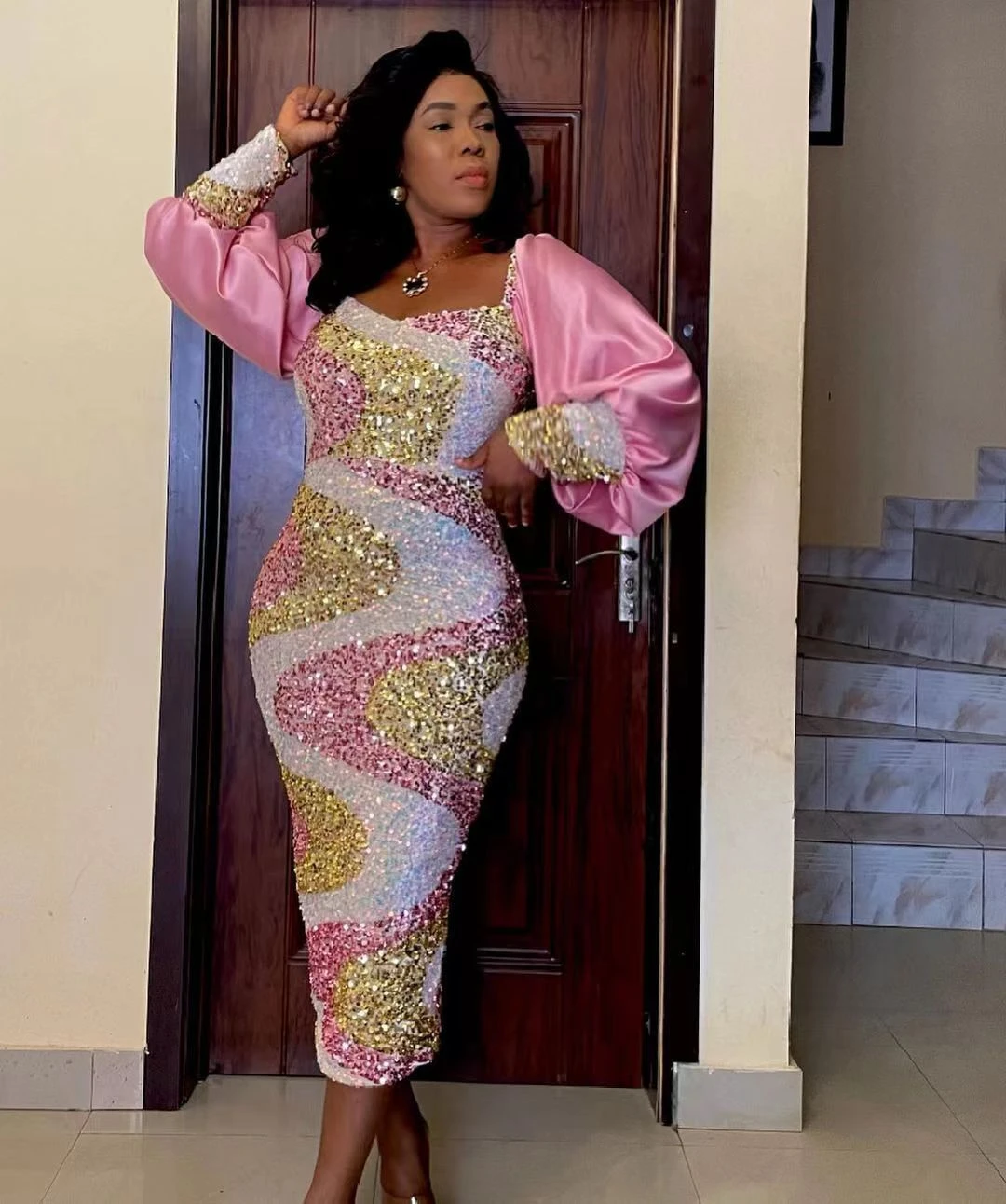 Christmas Party 2022 2019 Outfits Ewsfv 2022 Autumn And Winter Women Hot Style Christmas Party Evening Dress  Sequin Stitching Puff Sleeve Dress|Dresses| - Aliexpress