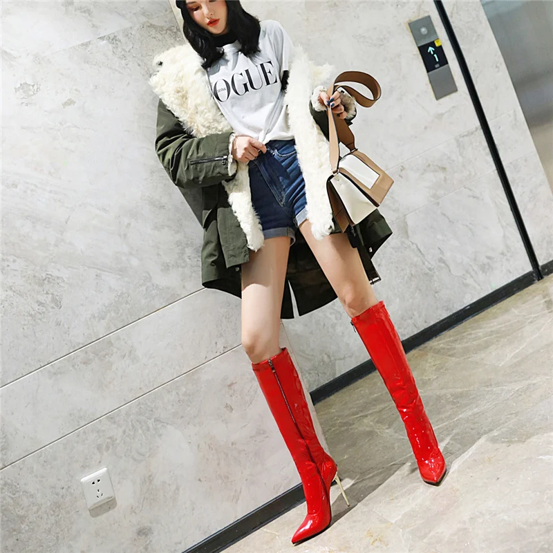 2019 luxury plus size 46 leather long boots women fetish knee