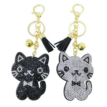 

New cartoon Korean velvet Rhinestone cat keychain pendant cute meow meow bag tassel pendant female customization