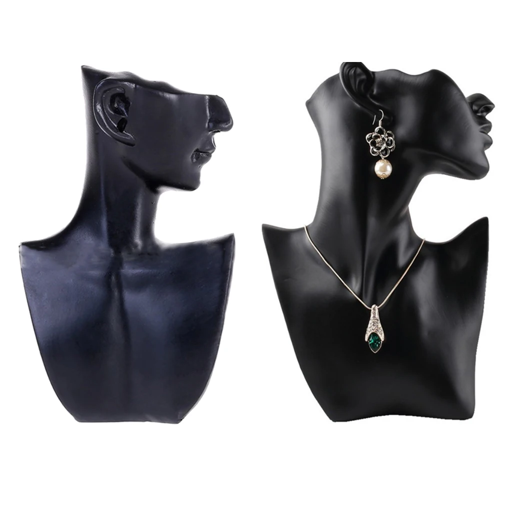 2 Pieces Female Fashion Jewelry Head Mannequin Bust Display, Resin Material, Black