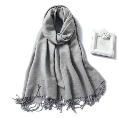 Double Face Use Solider Colors Customize Thinker Warm Wool Cashmere Scarf Pashmina Tassels Women Winter Scarf - Цвет: 20