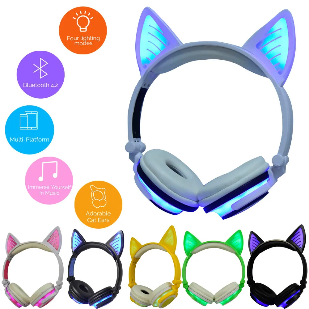 

LED Music Lights Earphone Foldable Cat Ear Rechargeable Headset For Iphone MP4 Sports Multiple Colours 3.5mm #20