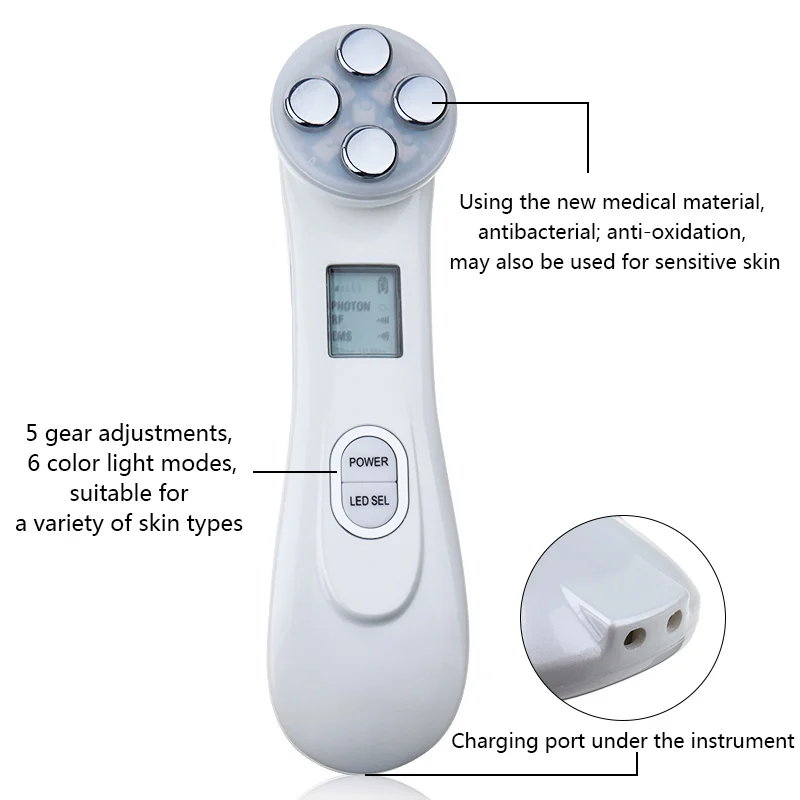 Радиочастотная светодиодный фотон уход за лицом уход за кожей, мезотерапия Электропорация инструмент подъема удаление морщин EMS массажер для лица