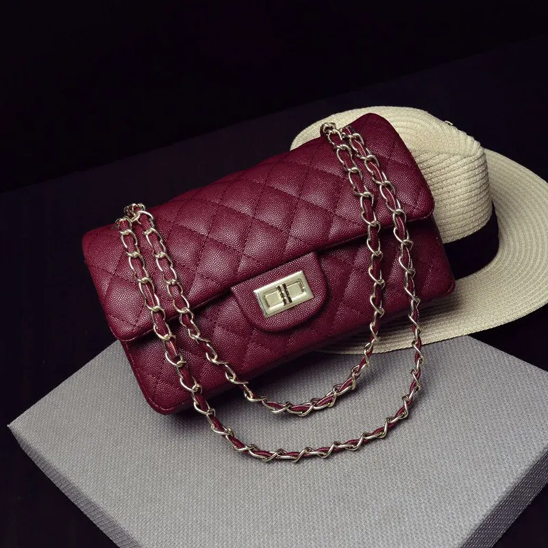 Burgundy 26cm Jollque женская сумка-мессенджер из кожи икры, сумки через плечо с клапаном на цепочке, маленькая Повседневная сумка на плечо для девушек, дизайнерские сумки для женщин - Цвет: Burgundy 26cm