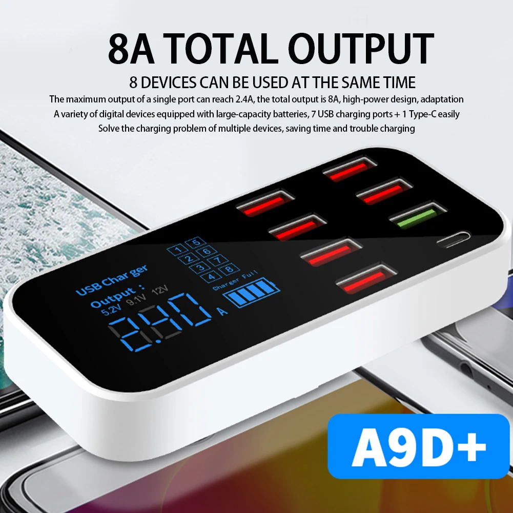 Зарядная станция с 8 портами USB Type-C и цифровым дисплеем А 40 Вт | Мобильные телефоны
