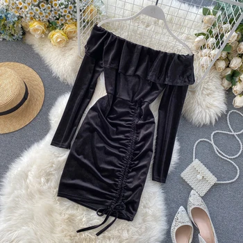 

Spring Summer Women Clothes 2020 Korean Vintage Women's Dresses Slash Neck Sexy Bodycon Dress Vestidos Robe Femme ZT5557