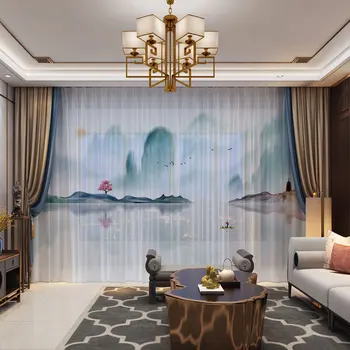 

Moon Landscape Chinese Style 3D Customized Photo Curtains Natural Drape Panel Sheer Tulle Curtains For Living Room Door Bedroom