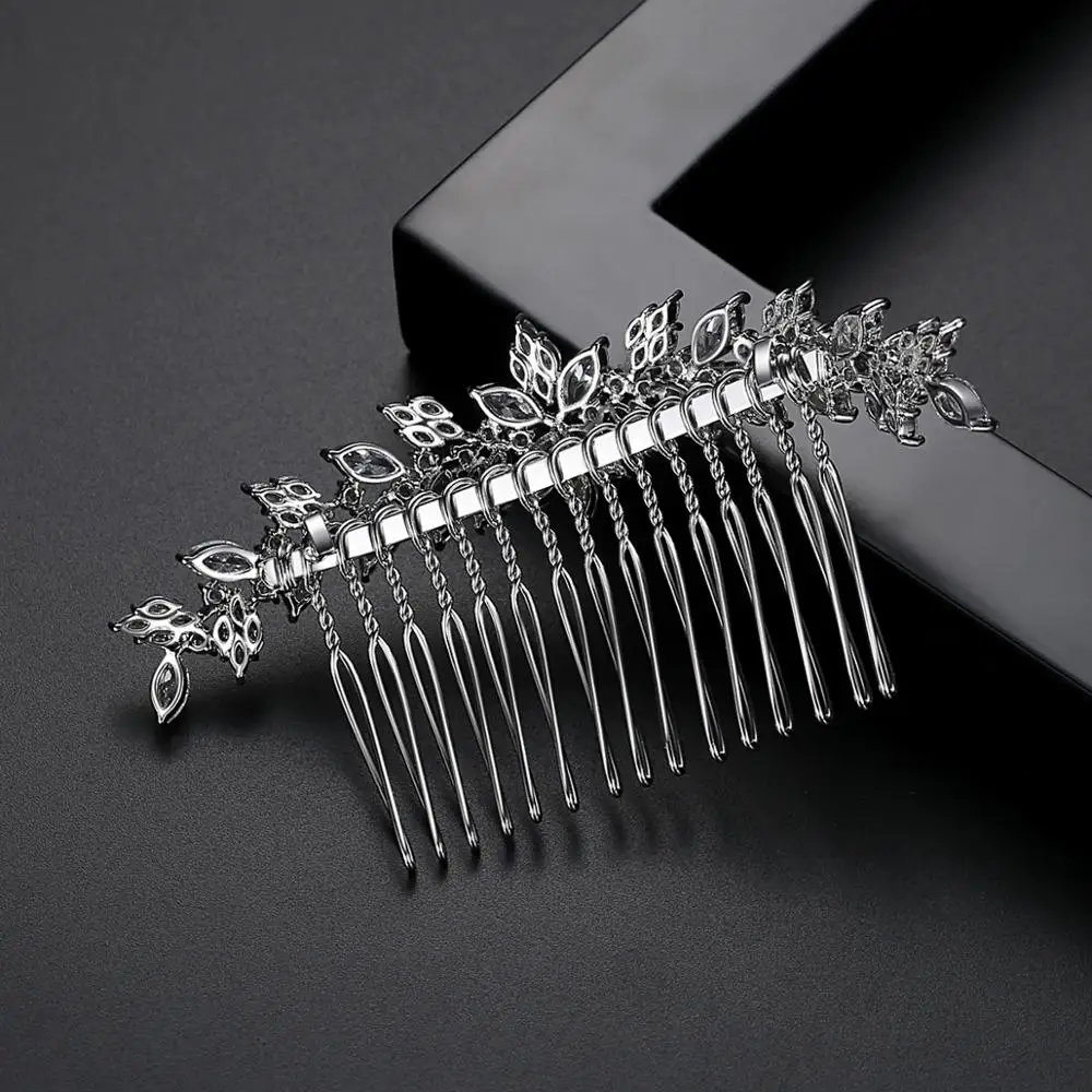 LUOTEEMI Flower Cubic Zirconia Haircomb Vintage Style Elegant Women CZ Bride Wedding Hair Accessories Engagement Ceremony Gift hair comb