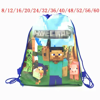 

6Pcs/60Pcs High Quality Mining Pixel Game Drawstring Bags Kid Cotton Travel Pouch Storage Clothes Shoes Bags School Backpack