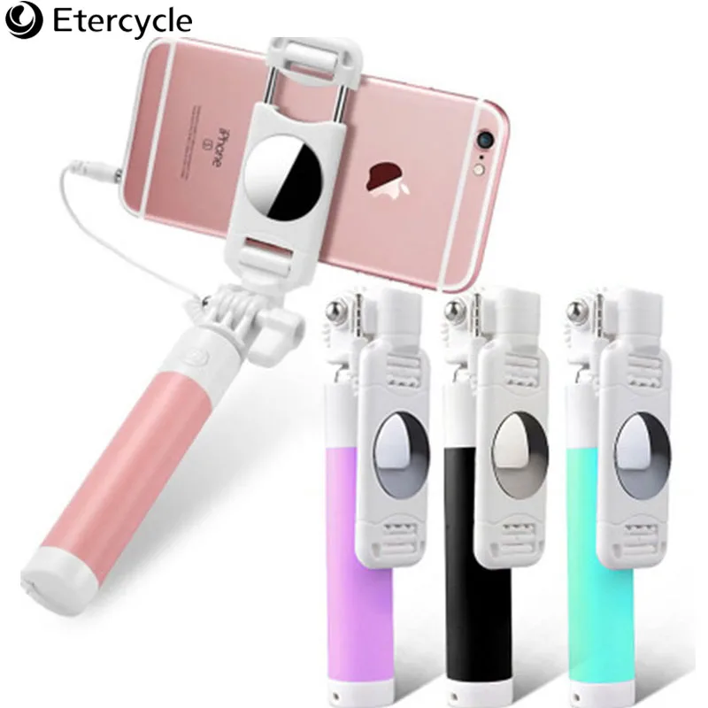 

Universal Retractable Mini Selfie Stick Button Wired Metal ABS Silicone for iPhone for Xiaomi Android Wire Control Selfie Stick