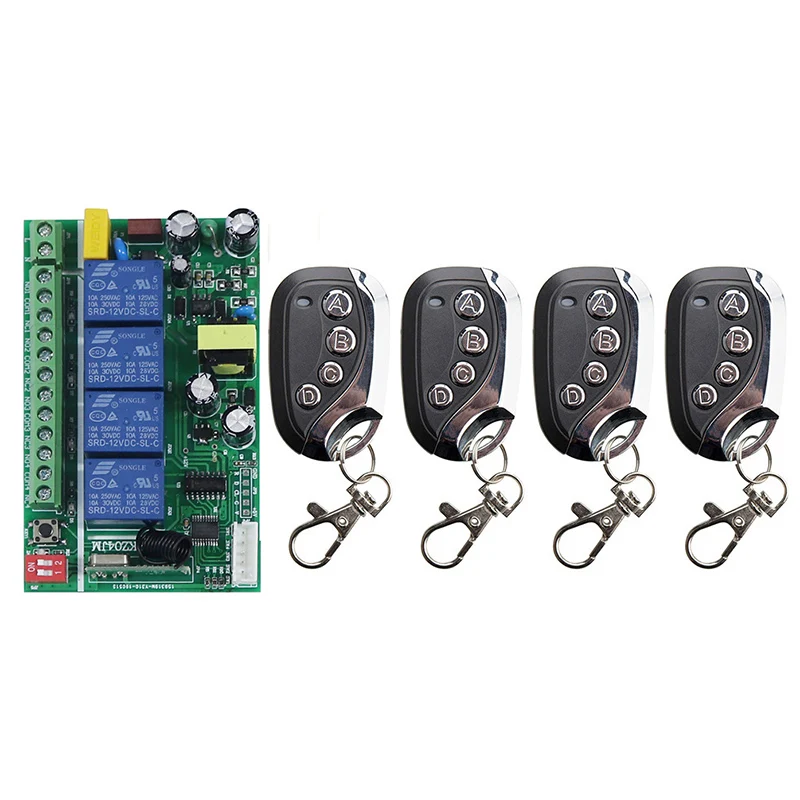 

433 Mhz AC85V-256V 10A 4CH 4 CH Wireless Remote Control LED Light Switch Relay Output Radio RF Transmitter Receiver shutters/lam