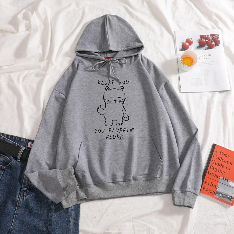 

New FLUFF YOU ladies funny Hoodies women autumn sweatershirt new fashion cat Harajuku spoof print Long Sleeve plus size Hoodies