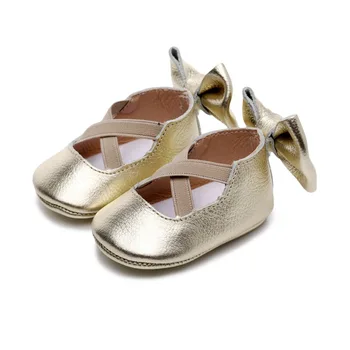 

Infant Girls Bow Leather Shoes Baby Cross Elastic Band Princess Shoes Toddler Child Fashion First Walkers