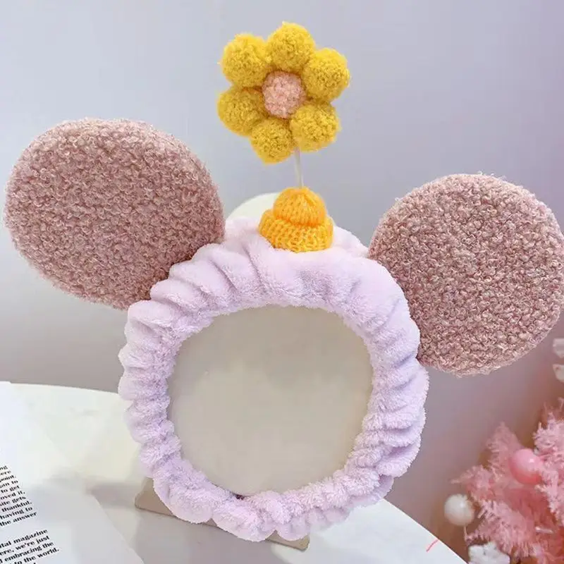 Женская повязка на голову с милыми ушками мышки, 3D Мультяшные лепестки цветов, бархатная повязка на голову, милые карамельные цвета, тюрбан, косплей, реквизит для фотосессии