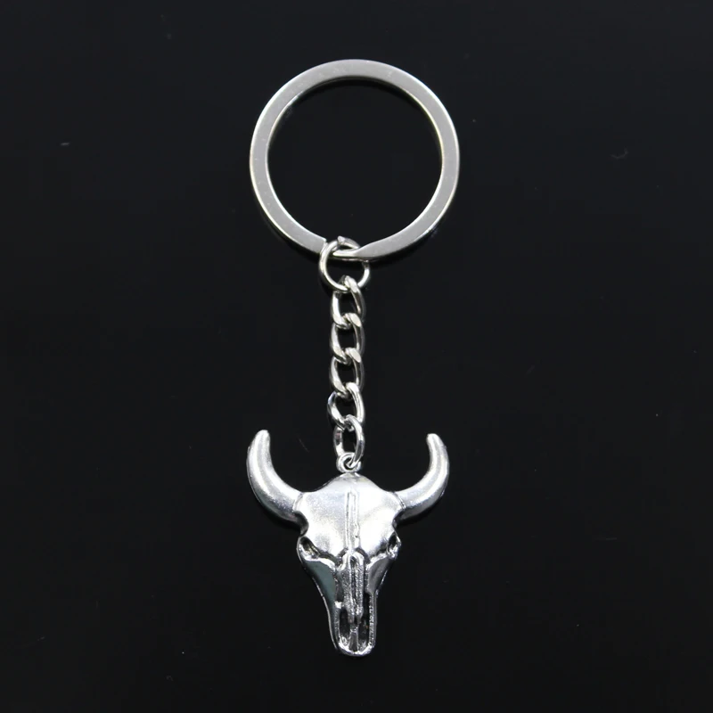 New Fashion Keychain 32x28mm Bull Skull Head Pendants DIY Men Jewelry