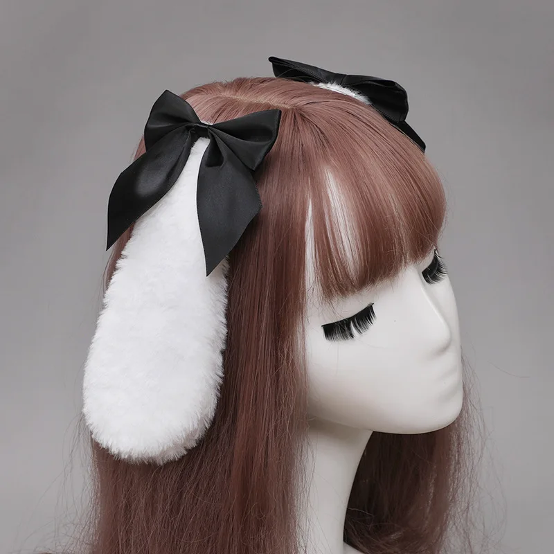 14 Colors Kawaii Women Girls Rabbit Bunny Plush Lop Ears Hair Clips Candy Color Ribbon Bowknot Lolita Cosplay Hair Accessories