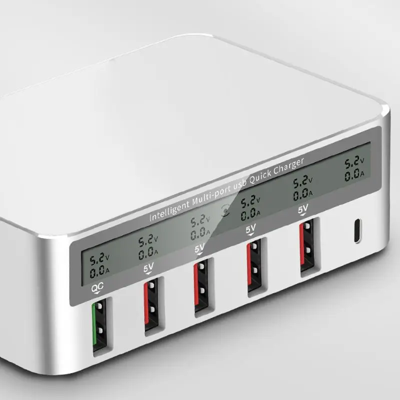 6-в-1 Тип C 5 USB QC 3,0 Быстрая зарядка с ЖК-дисплей Напряжение ток Дисплей для iPhone iPad samsung Xiaomi huawei сотовый телефон планшет
