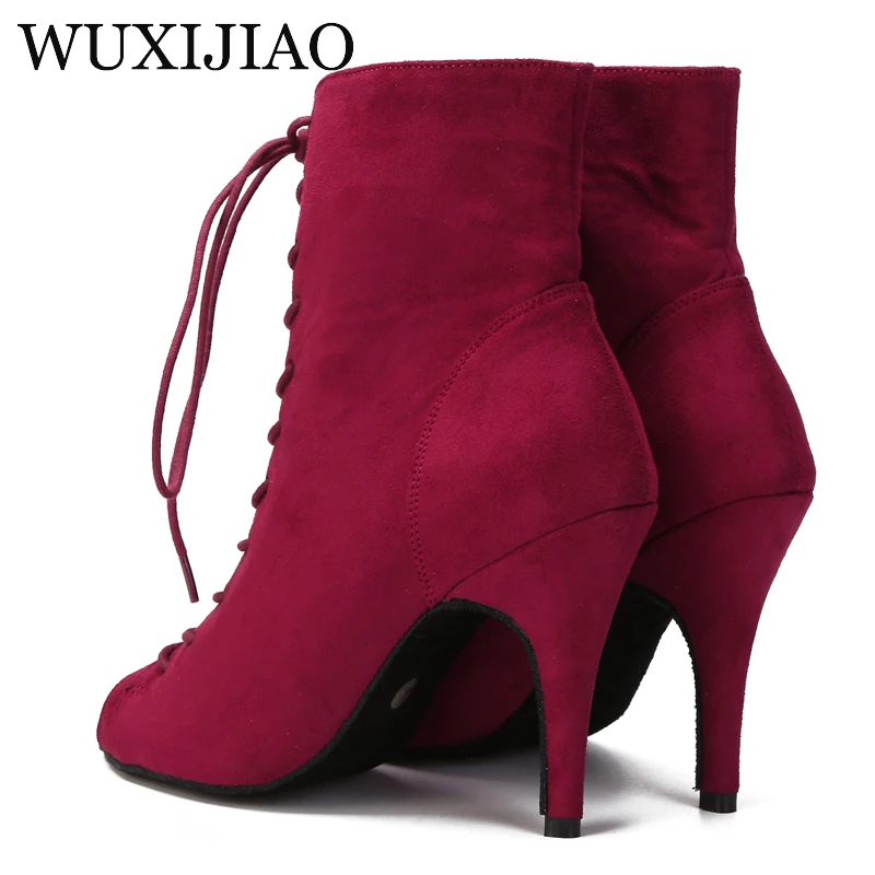 Wuxi Jiao popular hot women's red suede Latin dance salsa boots shoes training stage performance party soft sole