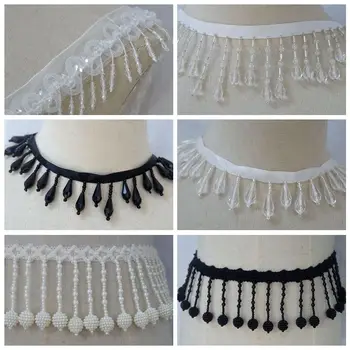 

High quality export ribbon hanging beads glass beads acrylic beads trim, tassel trim DIY accessories 1 meter