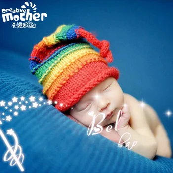 

New Baby Hat Colorful Rainbow Knitting Hat Girls Boys Hat Cap Winter Handmade Crochet Costume Newborn Photography Prop