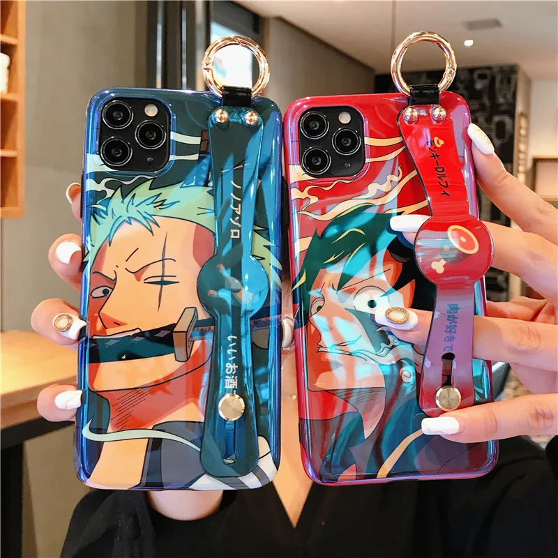 

For iphone 11 Pro One Piece luffy Wrist strap soft Phone Case For iPhone XS max XR X 8 plus 7 6S Roronoa Zoro Shell Cover