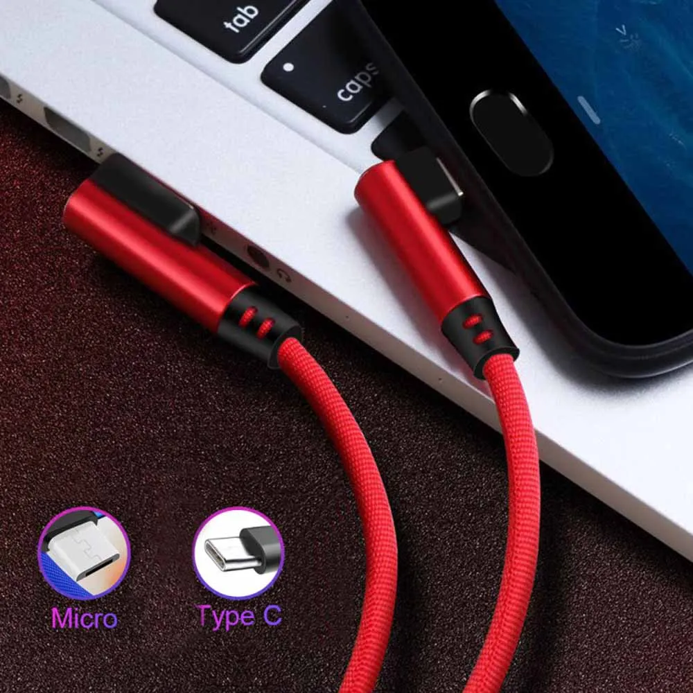type c Micro usb type C кабель 2.4A 90 градусов быстрая зарядка зарядное устройство провод для Samsung A50 S10 Note 10 Plus Xiaomi Mix3 Iphone 11 XR - Цвет: type c