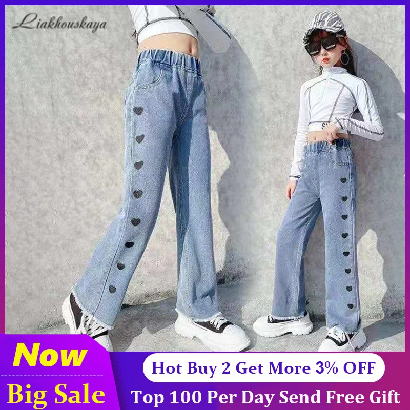 Skøn Fisker fort Girls Spring Hot Sale Jeans With Cherry Pattern Kids Wide