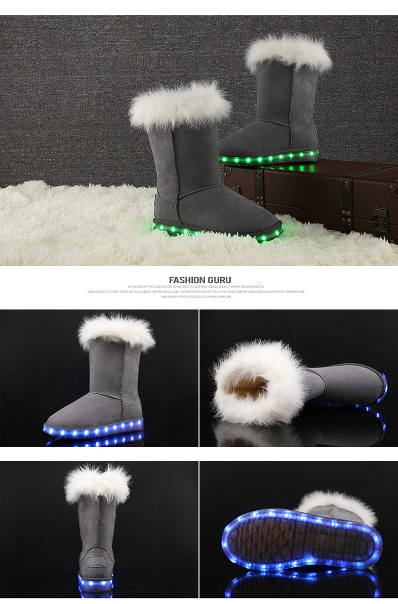UncleJerry/ зимние ботинки для мальчиков и девочек; Светодиодный светильник с зарядкой от USB; теплые зимние ботинки на меху с высоким берцем