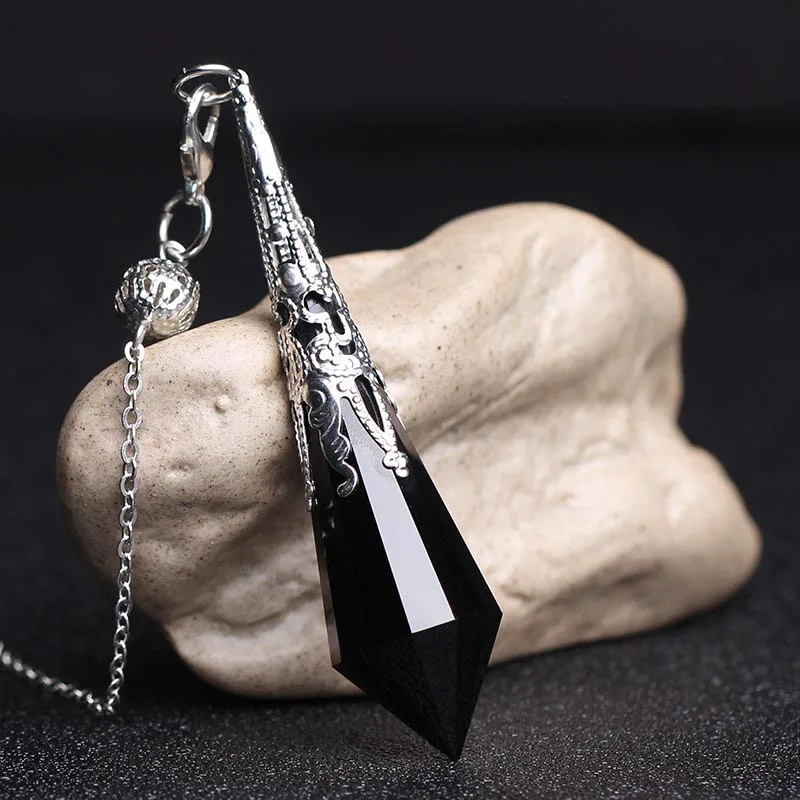 New Natural Black Obsidian Pendulums For Dowsing Reiki Chakra Healing Crystalscharms Necklace filigree Pendant | Украшения и