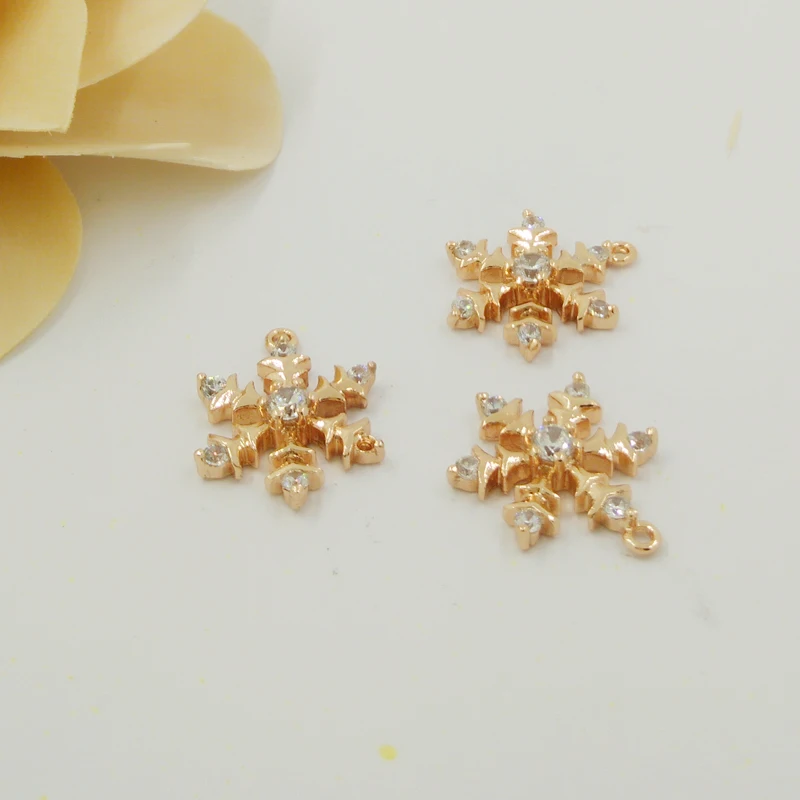 DIY Jewelry Handmade Material Copper Hairpin Pendant 24k Gold Zircon Snowflake Pendant