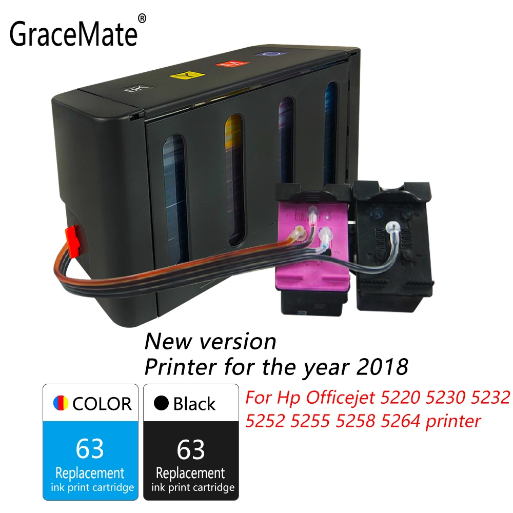 Сменные чернила GraceMate 63 CISS для принтеров Hp Officejet 5220 5230 5232 5252 5255 5258 5264 новая версия