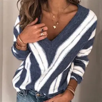 

Female New Patchwork Sweater Jumper Women Autumn casual V-neck Long Sleeve Sweater pullovers Winter Loose Knitted Sweaters