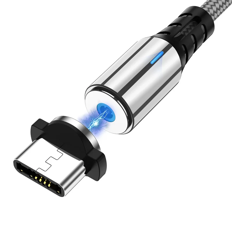 USLION 2 м Магнитный кабель Micro usb type C кабель для быстрой зарядки для iPhone 11 samsung магнитное зарядное устройство USB кабель Шнур для мобильного телефона - Цвет: Silver