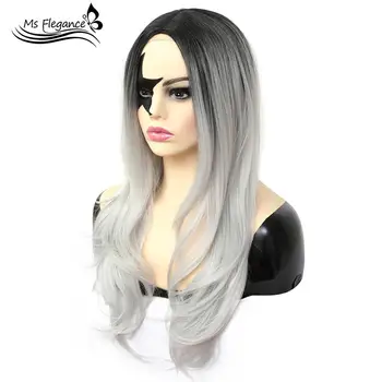 

MS Synthetic Wavy Ombre Sliver Wig for Woman Cosplay Wig Blonde Heat Resistant Fiber Natural Wave Wig Free Shipping