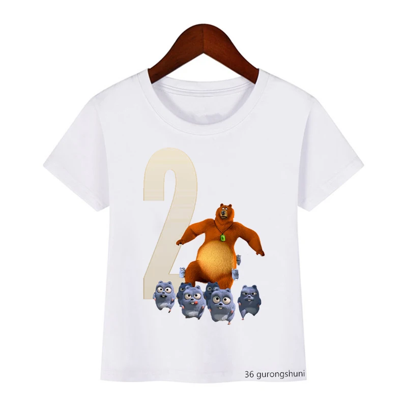 New Cute Kawaii Grizzly Bear And Lemming T Shirt Birthday Gift 2-9 Years Old Shirt Cartoon Kids Girls Baby Boys T shirt Tops 2