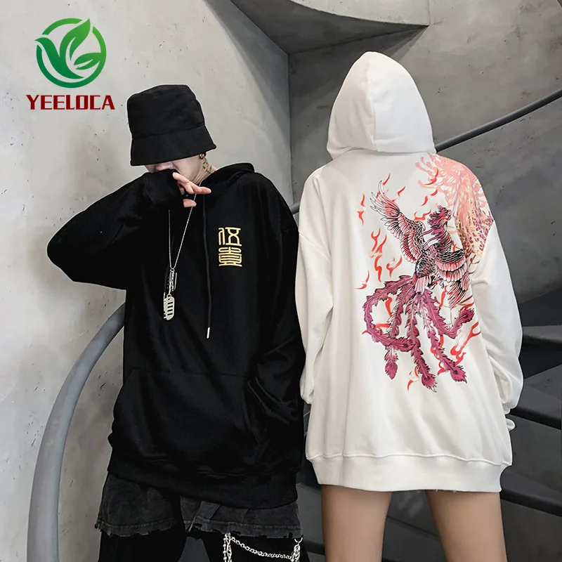 

2019 Dropshipping Hip Hop Oversized High Quality Chinese Style Phoenix Print Street Couple Hoodie Sports Casual Male Female Tops