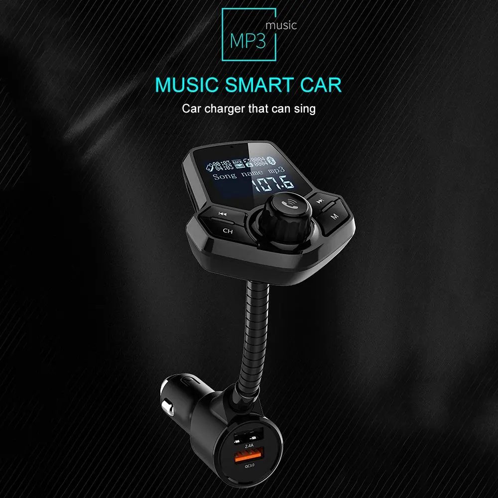 Многофункциональный голосовой QC3.0 Bluetooth автомобильное зарядное устройство современный большой экран лирика дисплей Автомобильный Bluetooth плеер MP3 автомобильный fm-передатчик 7