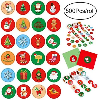 

500Pcs Christmas Festival Stickers Decor DIY Biscuit Sealing Labels Gift Box Baking Adhesive Favor Journal Stickers Stationery
