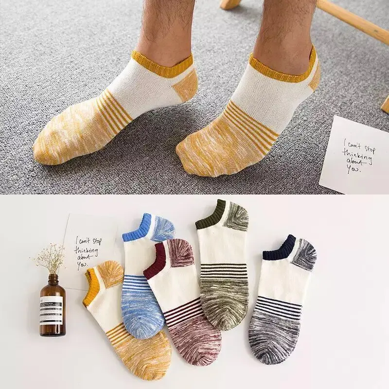 5 pairs Men's Socks Cotton Stripe Boat Socks All Seasons Spring Summer Male Casual Harajuku Breathable Men Ankle Sock Meias - Цвет: New style of socks