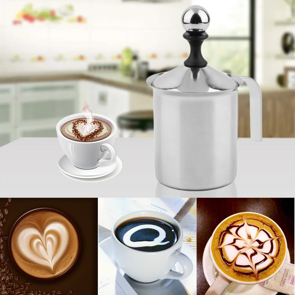 New hot sale large capacity of 400cc Stainless Steel Double Mesh Foamer DIY Fancy Coffee Cream Milk Frother Drop shipping