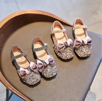 

New Kids Shoes for Girl Princess Shoes Fashion Rhinestone Bow Sequins Leather Girls Shoes Baby Toddler Children Shoes