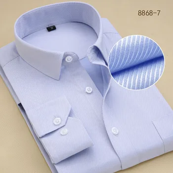 

Men's Business Casual Long Sleeved Dress Shirt White Blue Black Smart Cotton Male Social shirt Plus 6XL 7XL