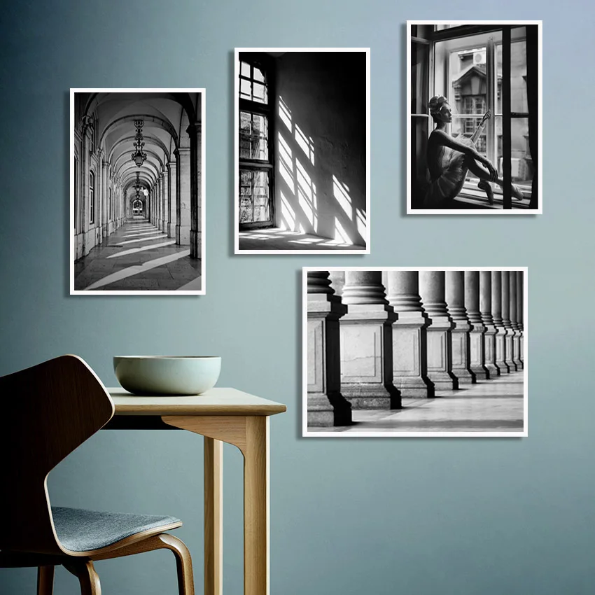 

Постер в скандинавском стиле, черно-белая Картина на холсте «Здание», постеры на стену для девушек, картины на стену для гостиной в скандинавском стиле