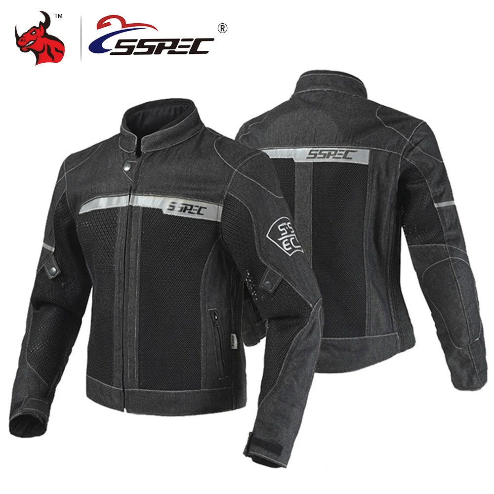

SSPEC Men Summer Breathable Denim Jacket Motorcycle Jacket Mesh Moto Jacket Motocross Off-road Motorbiker Racing Riding Jackets