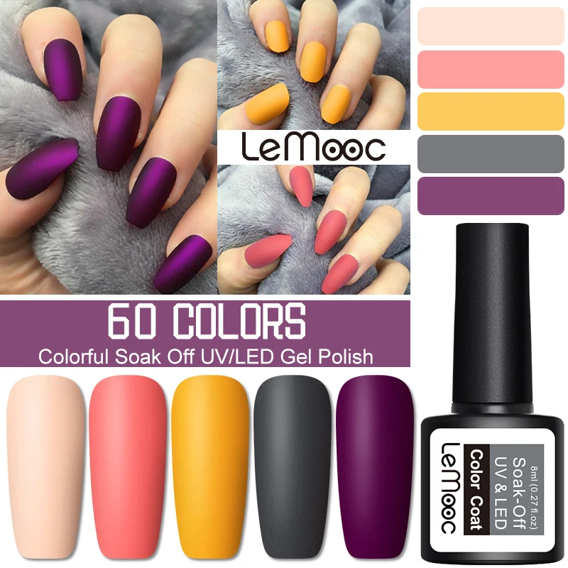 

Lemooc 8ml Solid Color Gel Soak Off Manicure Long-lasting Semi Permanant LED UV Lamp Nail Gel For Nail Art Lacquer Decoration
