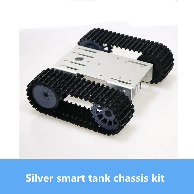 Silver tank chasiss Металлический Смарт rc Танк шасси комплект амортизирующий гусеничный робот с 33GB-520 мотор беспроводной контроллер DIY для Android игрушка - Цвет: Silver tank chasiss